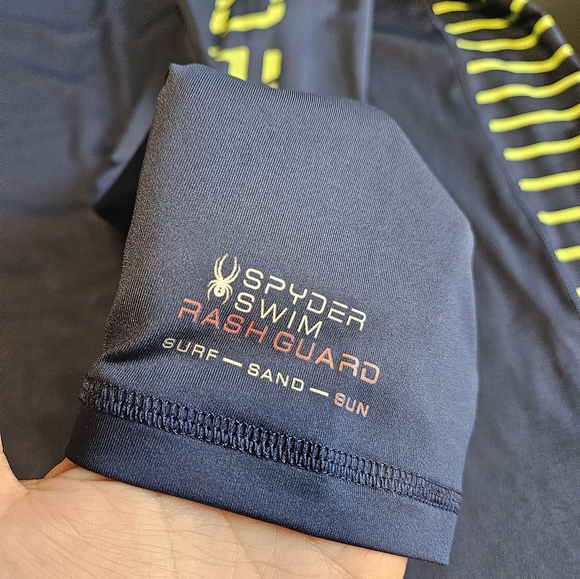 Spyder Men’s Solid & Side Stripe Long Sleeve Swim Rash Guard SPF 30+ Blue - Picture 7 of 9